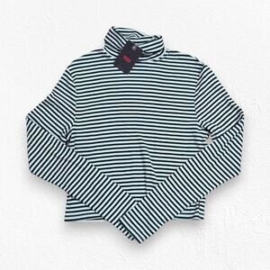 Levi's Black Blue White Striped Turtleneck Crop Rib Knit Long Sleeve Size Small
